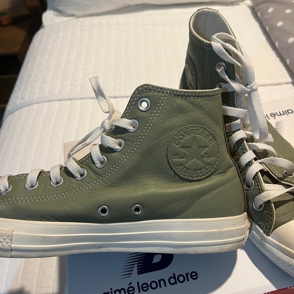 Converse High-Tops in Sage Green with White Accents